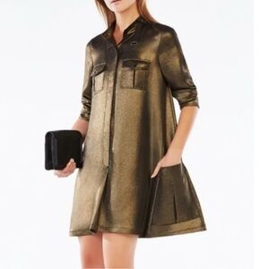 BCBGMAXAZRIA Emilee Metallic Gold Shirt Dress Size Small